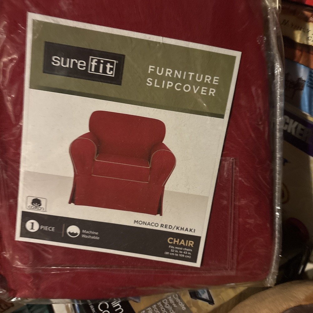Sure Fit Monaco Red Khaki Chair Slipcover 100% Cotton Pique Stretch Cover NEW